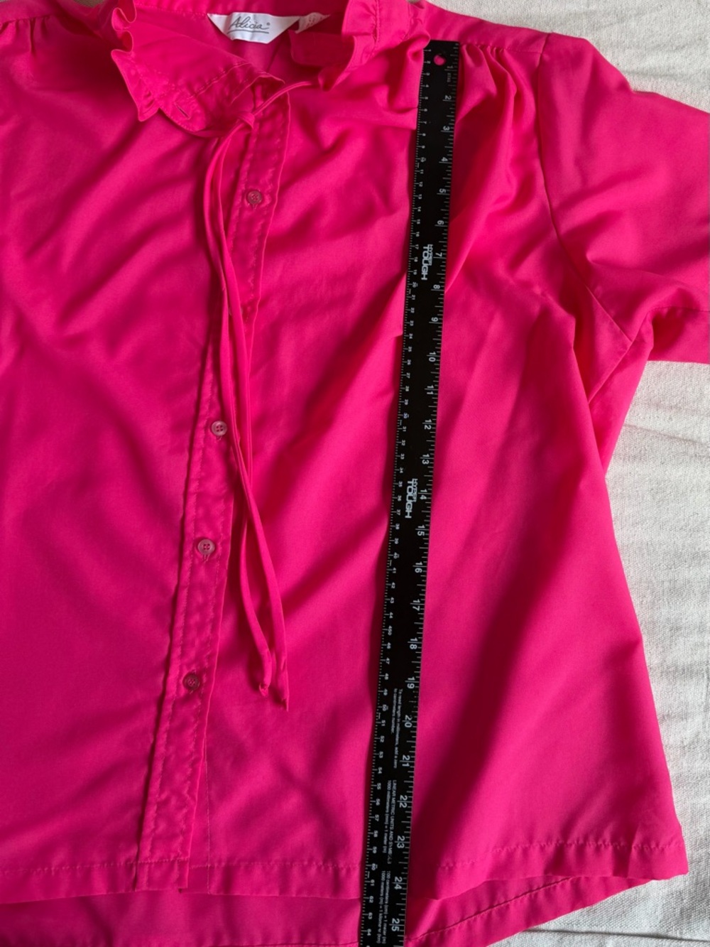 Vintage Alicia Hot Pink Ruffle Mock Neck Blouse 1970s Secretary Pussybow Top 42 - Picture 10 of 12